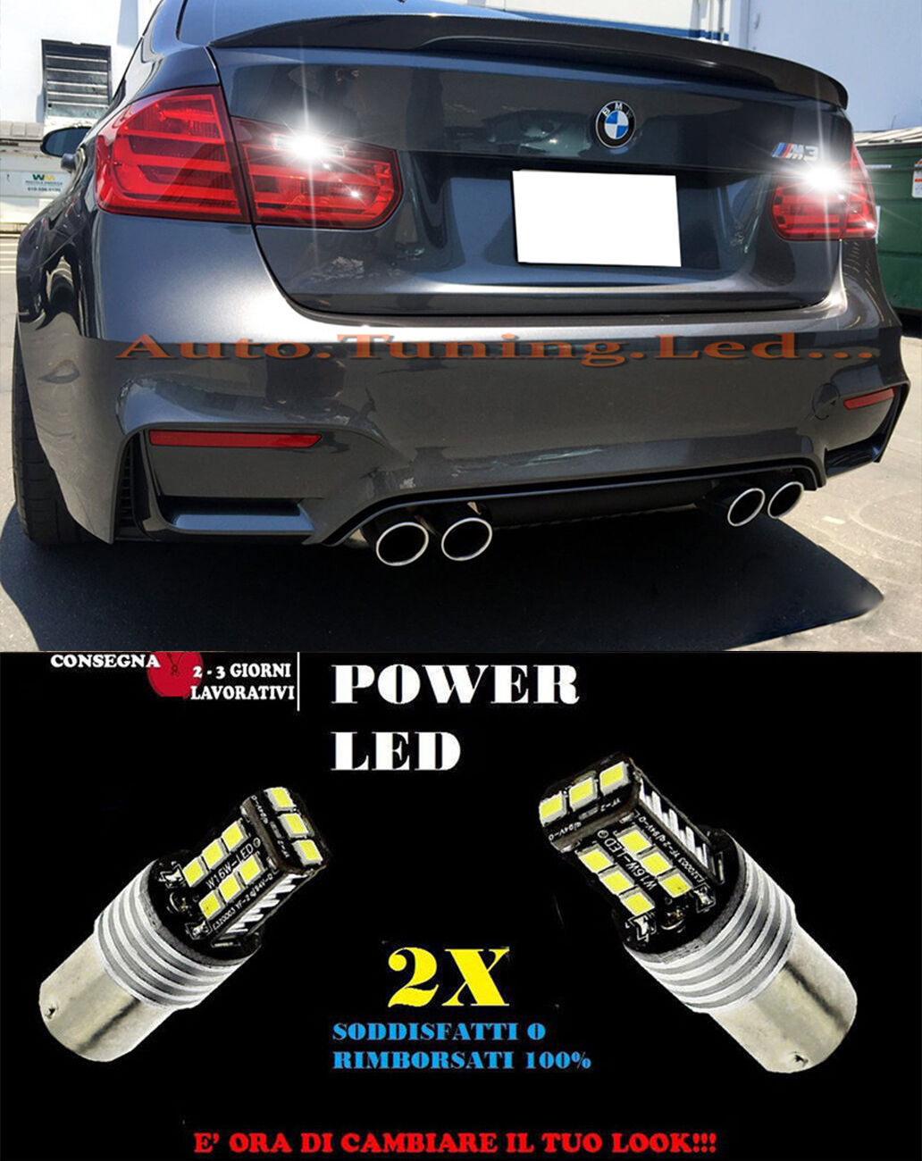 BMW SERIE 3 F30 F31 2011+ 6000K LAMPADE RETROMARCIA A LED P21W BA15 NO ERROR AUTOELEGANCERICAMBI