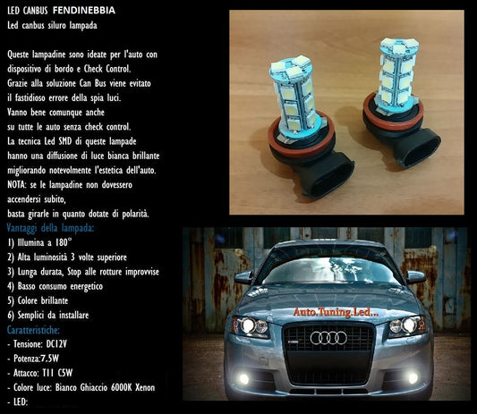 2x LAMPADE FENDINEBBIA H8 15 LED 6000K BIANCO GHIACCIO LUCE XENON 12V SMD AUTO AUTOELEGANCERICAMBI