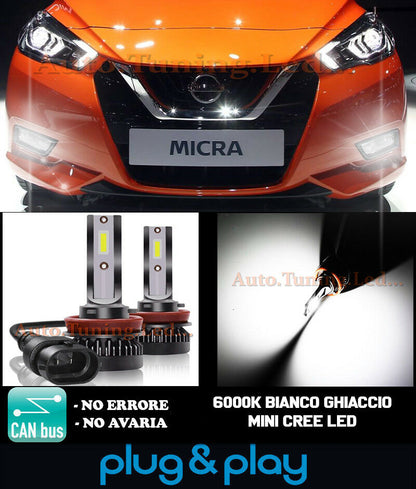 LAMPADE FENDINEBBIA A LED CREE NISSAN MICRA MK5 V CAMBUS BIANCO GHIACCIO 8000LM