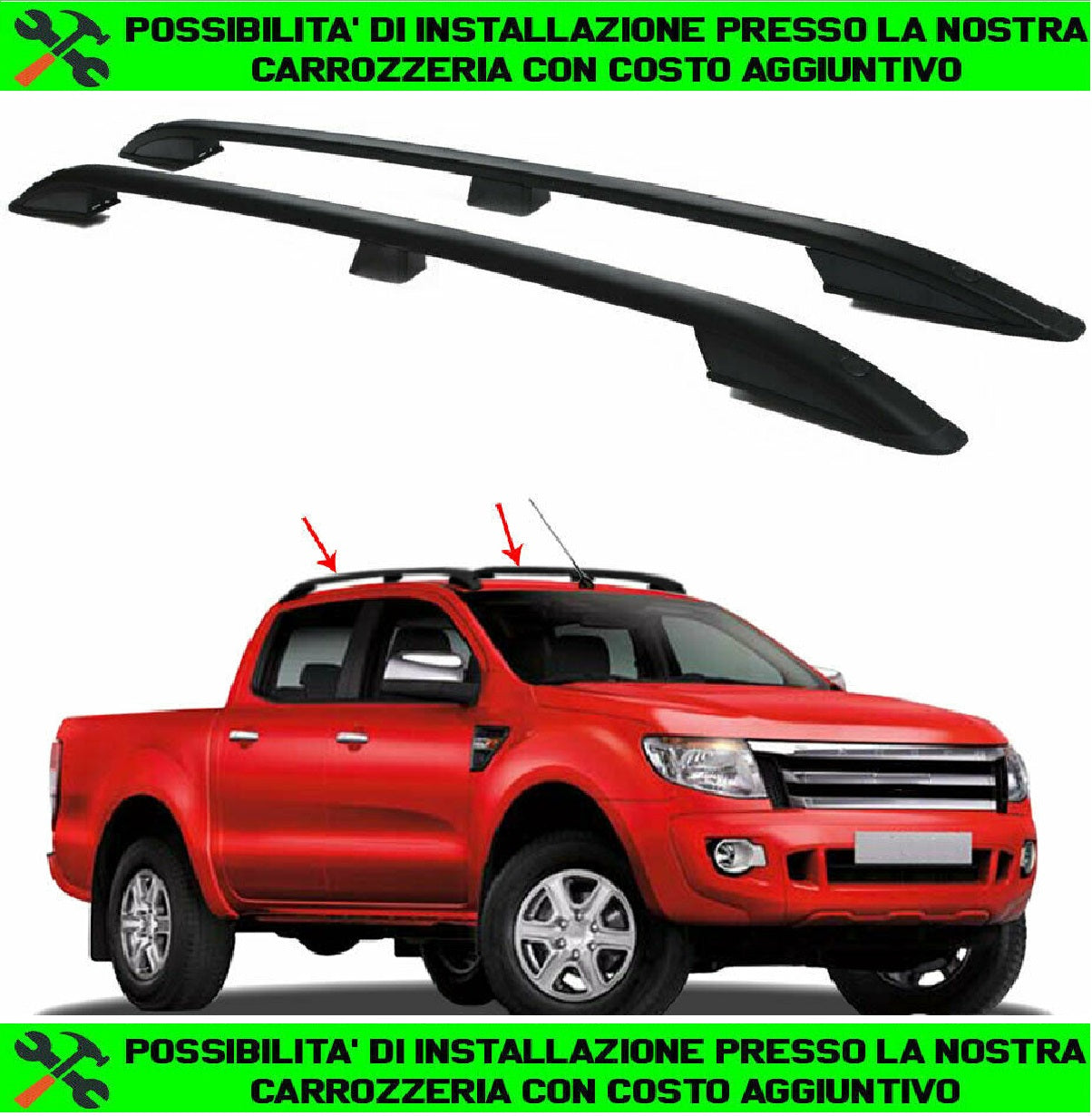 BLACK ROOF RAILS SET 2 PIECES for Ford Ranger 2011-2020