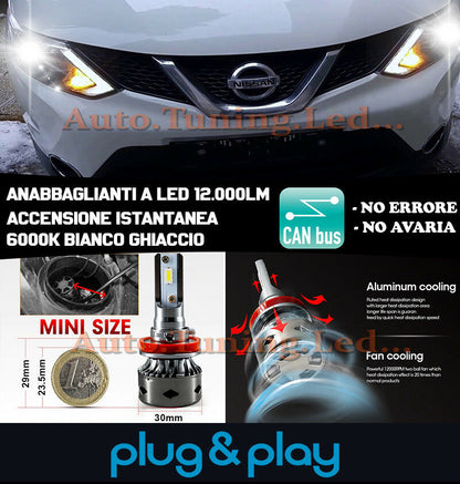 LED LOW BEAM HEADLIGHTS NISSAN QASHQAI J11 2013+ INSTANT NO FAILURE 12,000LM