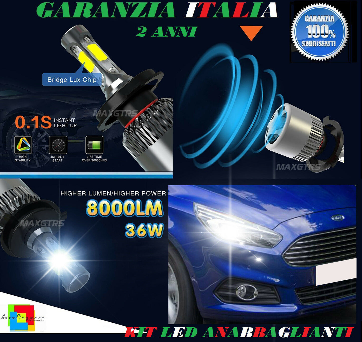 LAMPADE ANABBAGLIANTI 36W LED FORD S-MAX 2015 IN POI ISTANTANEO 6000K