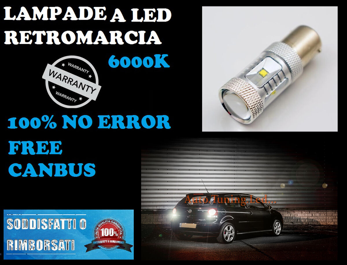 COPPIA LAMPADA RETROMARCIA LED P21W BA15S CANBUS 6000K NO ERROR VW POLO 9N 01-05 AUTOELEGANCERICAMBI