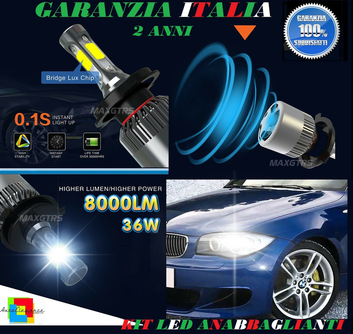 LAMPADE ANABBAGLIANTI 36W LED BMW SERIE 1 E82 E88 2004-2011 ISTANTANEO 6000K