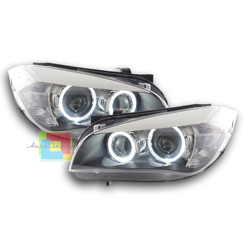 BMW X1 E84 FARI ANTERIORI NERI ANGEL EYES LED LENTICOLARI H7 / H7 AUTOELEGANCERICAMBI