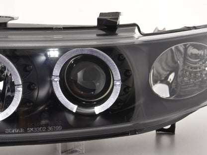 SEAT LEON 1999-2005 FARI ANTERIORI NERI ANGEL EYES LENTICOLARI H1 / H1