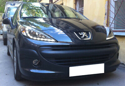 PEUGEOT 207 2006-2012 FARI ANTERIORI NERI LENTICOLARI POSIZIONI LED DRL