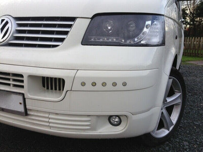 VW T5 TRANSPORTER 2003-2009 LENS HEADLIGHTS BLACK LED POSITION LIGHTS H1 / H1