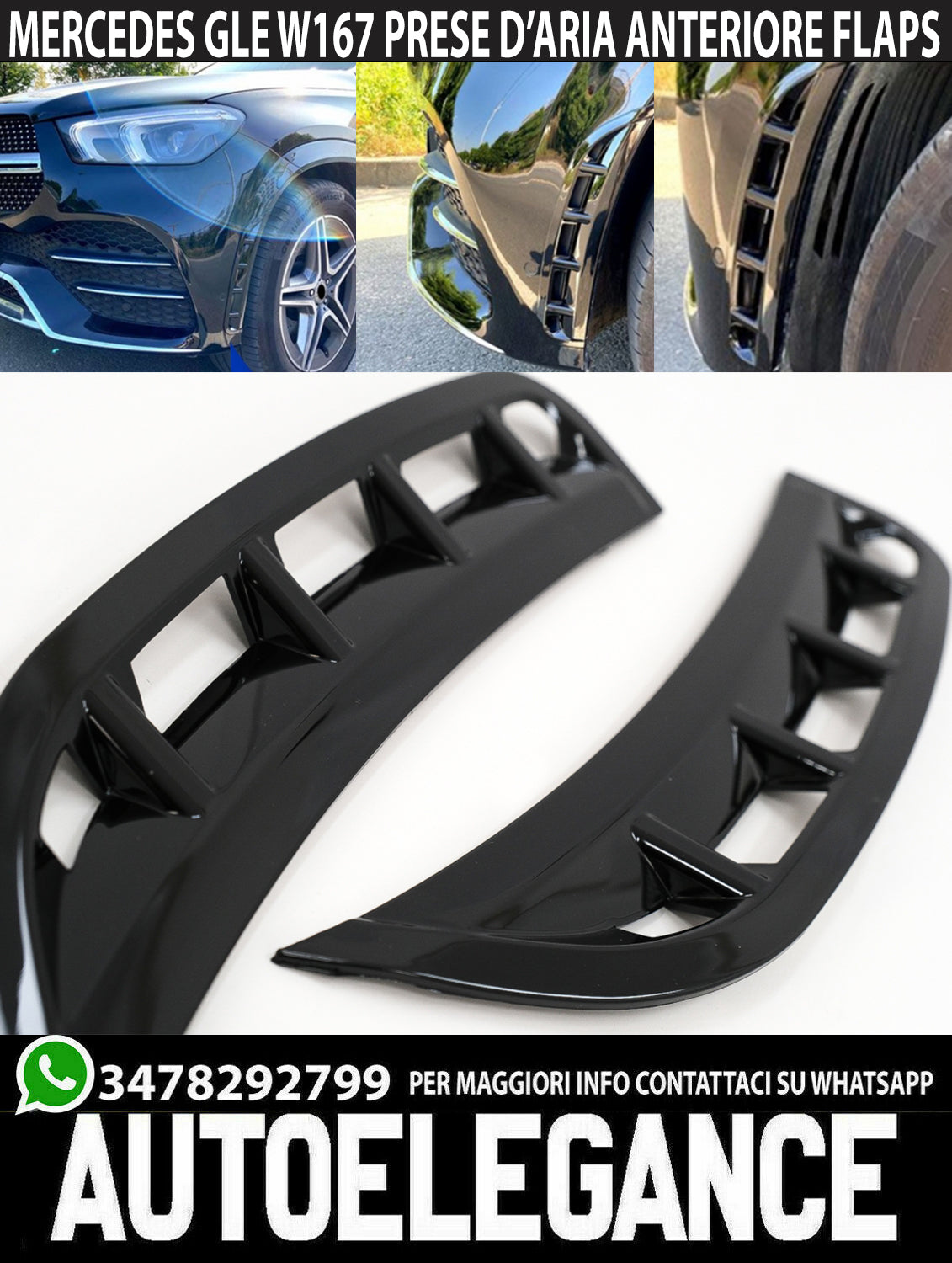 MERCEDES GLE W167 2018+ FRONT BUMPER AIR INTAKES ADHESIVE BLACK FLAPS