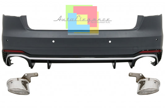 AUDI A4 B9 2015-2018 BERLINA PARAURTI POSTERIORE LOOK RS4 + TERMINALI OVALI INOX AUTOELEGANCERICAMBI
