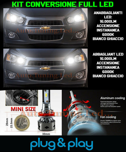 LAMPADE ANABBAGLIANTI + ABBAGLIANTI LED 16.000LM PER CHEVROLET AVEO T300