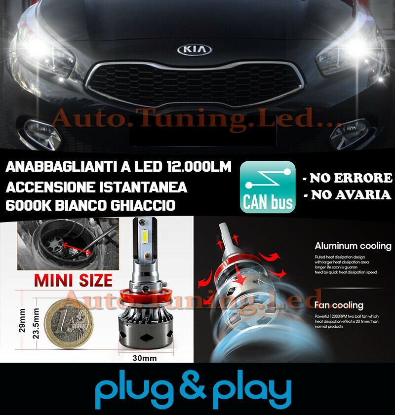 LED LOW BEAM LAMPS KIA CEED MKII INSTANT NO FAILURE 12.000LM