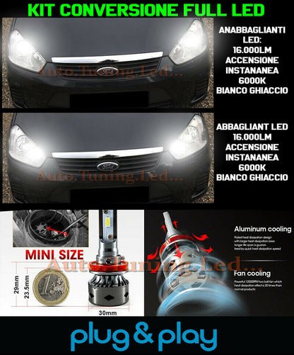 LAMPADE ANABBAGLIANTI + ABBAGLIANTI LED 16.000LM PER FORD C-MAX MK1