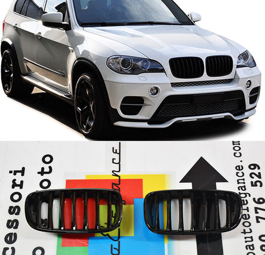 PER BMW X5 E70 2007-2013 GRIGLIA ANTERIORE CALANDRA NERO LUCIDO LOOK