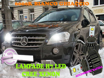MERCEDES W164 LAMPADE H7 CREE XENON ABBAGLIANTI 6000K BIANCO SOLO FARI ALOGENI