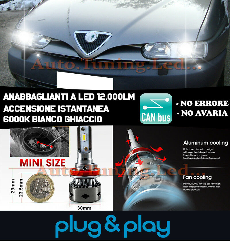 ALFA ROMEO 146 INSTANT NO FAILURE LED LOW BEAM HEADLIGHTS 12,000LM