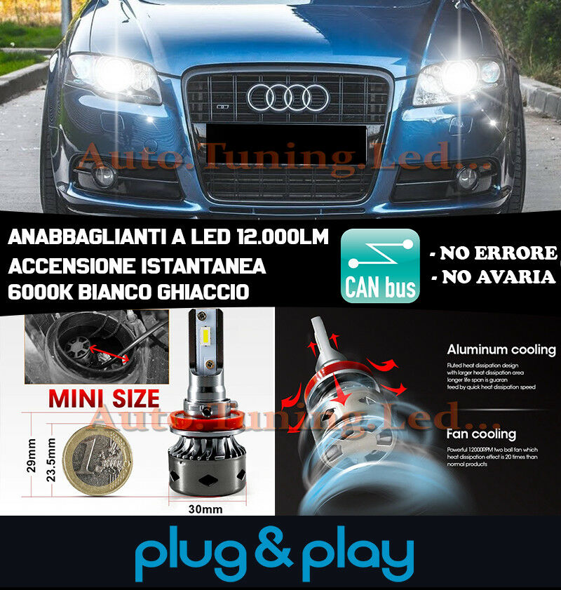 LAMPADE ANABBAGLIANTI LED AUDI A4 B7 2004-2007 ISTANTANEO NO AVARIA 12.000LM