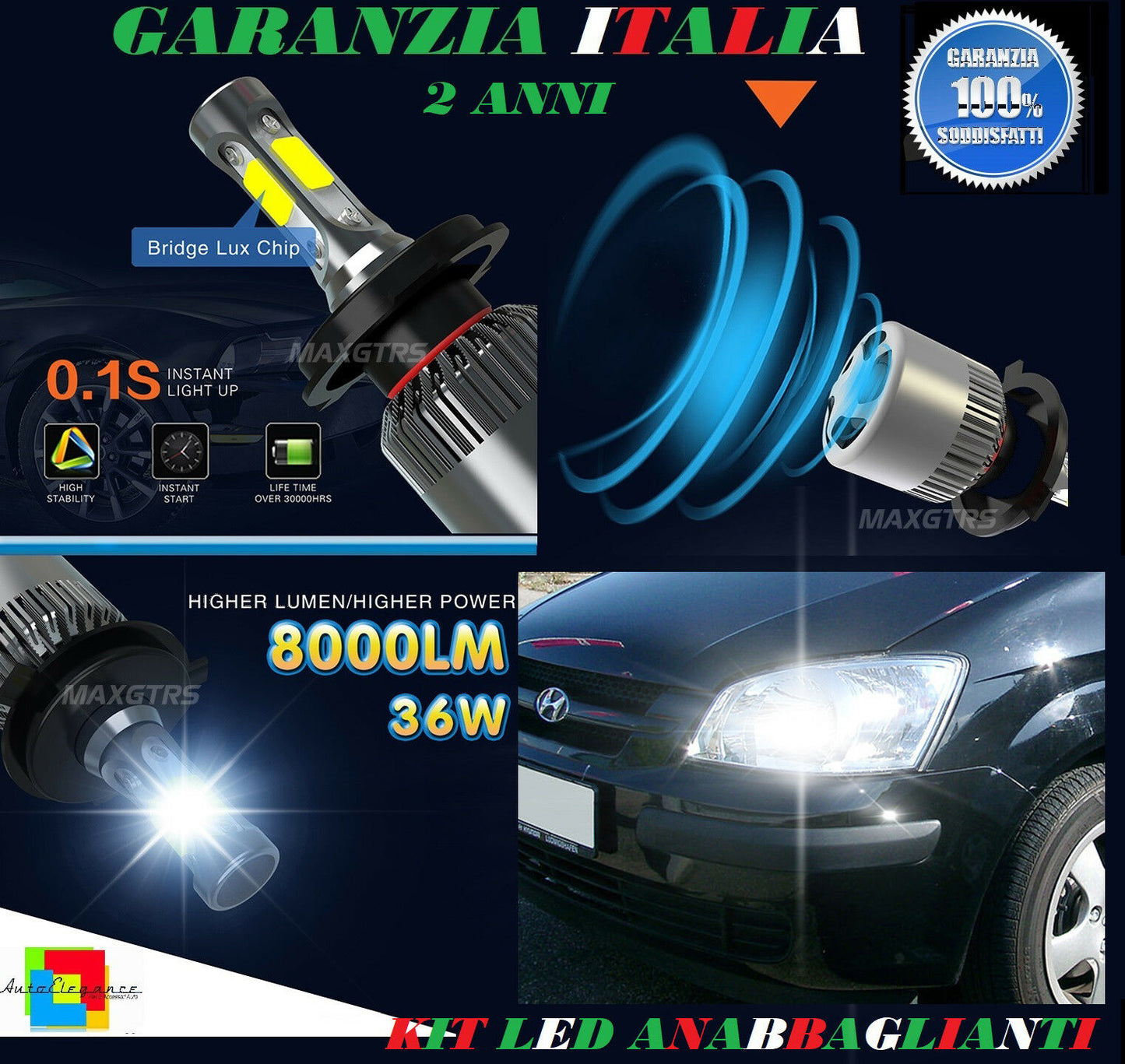 36W 8000LM LED LOW BEAM HIGH BEAM LAMPS HYUNDAI GETZ 2002-2009 6000K