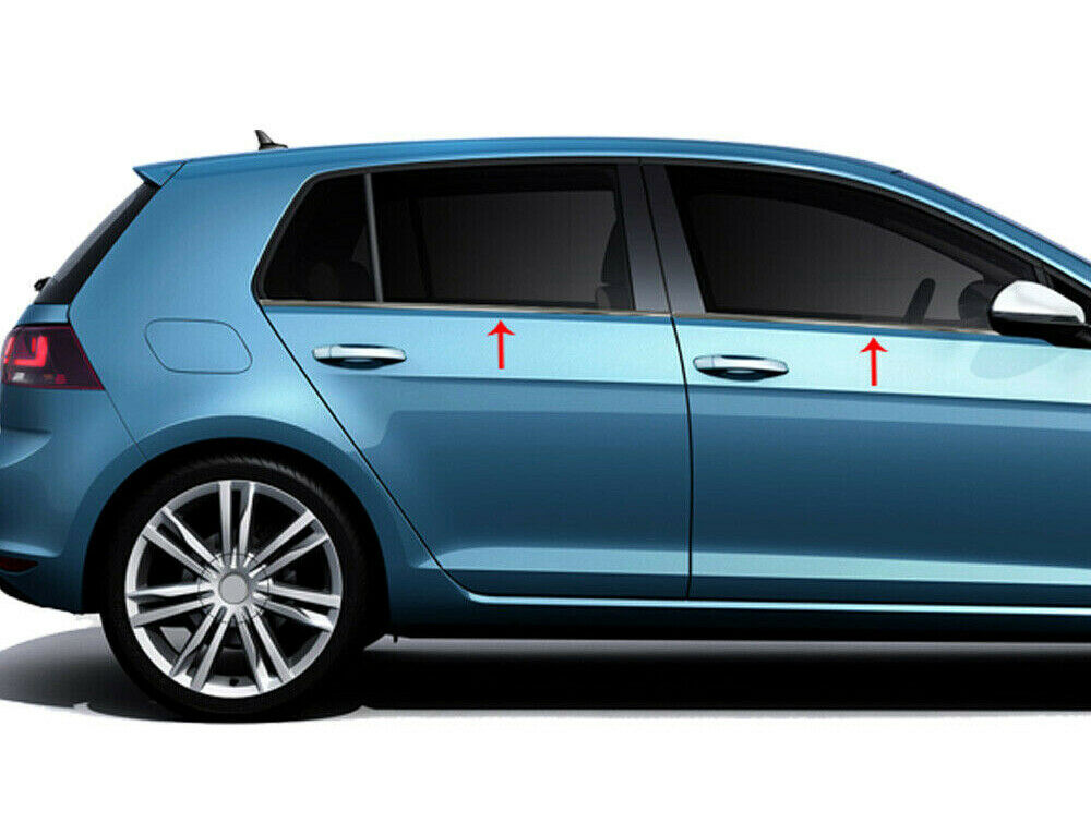 MODANATURE ADESIVE VW GOLF VII 7 2012+ CORNICI FINESTRINI CROMATE ACCIAIO INOX .