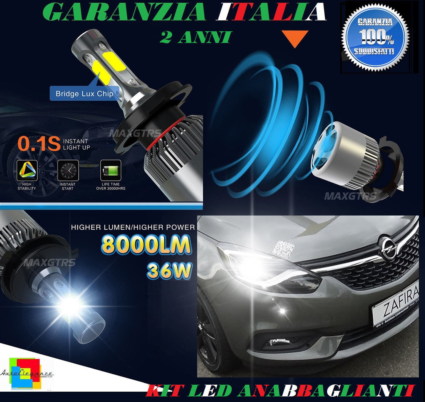 LAMPADE ANABBAGLIANTI 36W LED OPEL ZAFIRA TOURER C 2011+ ISTANTANEO 6000K