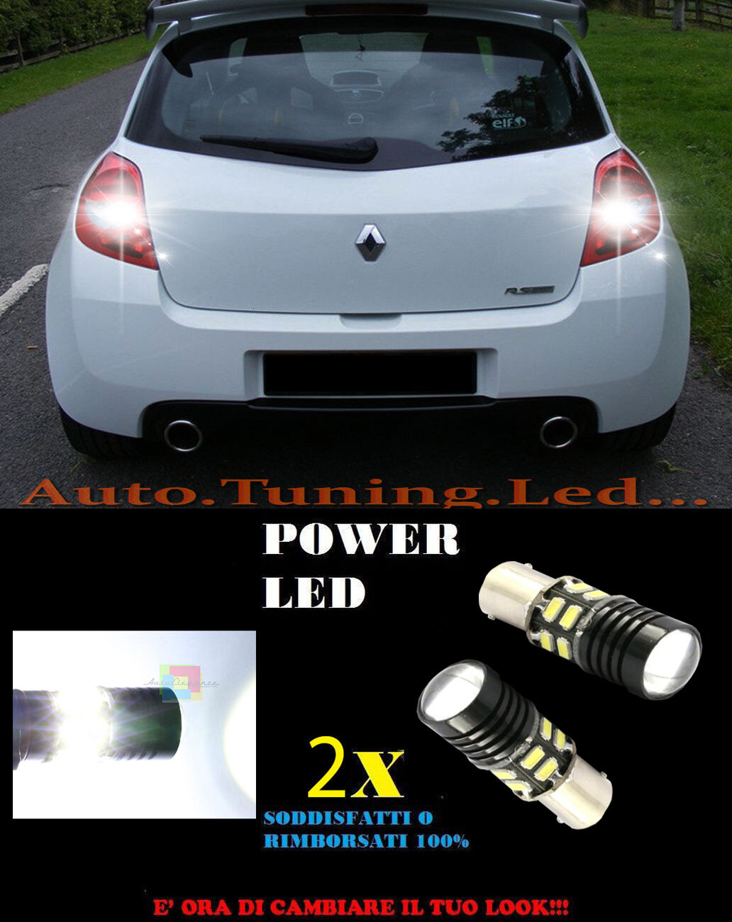 LED REVERSING LIGHTS P21W BA15 RENAULT CLIO MK3 6000K CANBUS NO ERROR