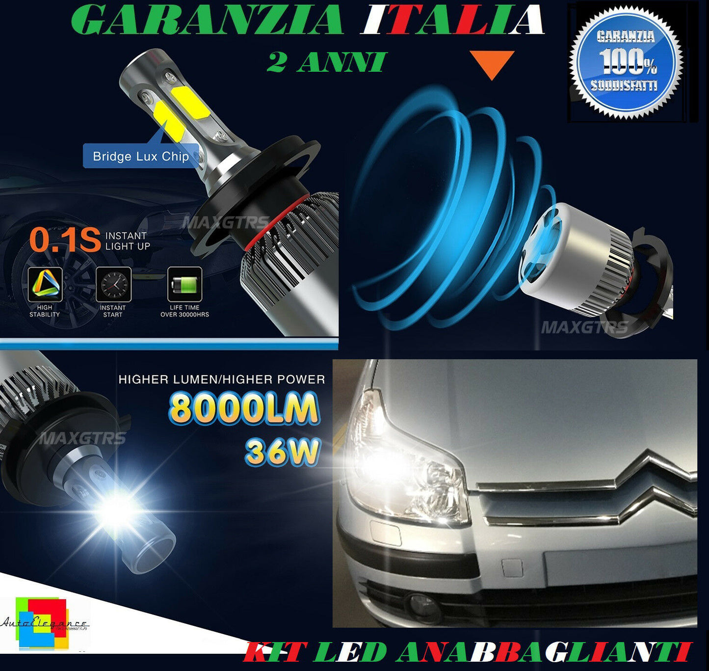 LAMPADE ANABBAGLIANTI 36W LED CITROEN C5 II 2004-2008 ISTANTANEO 6000K