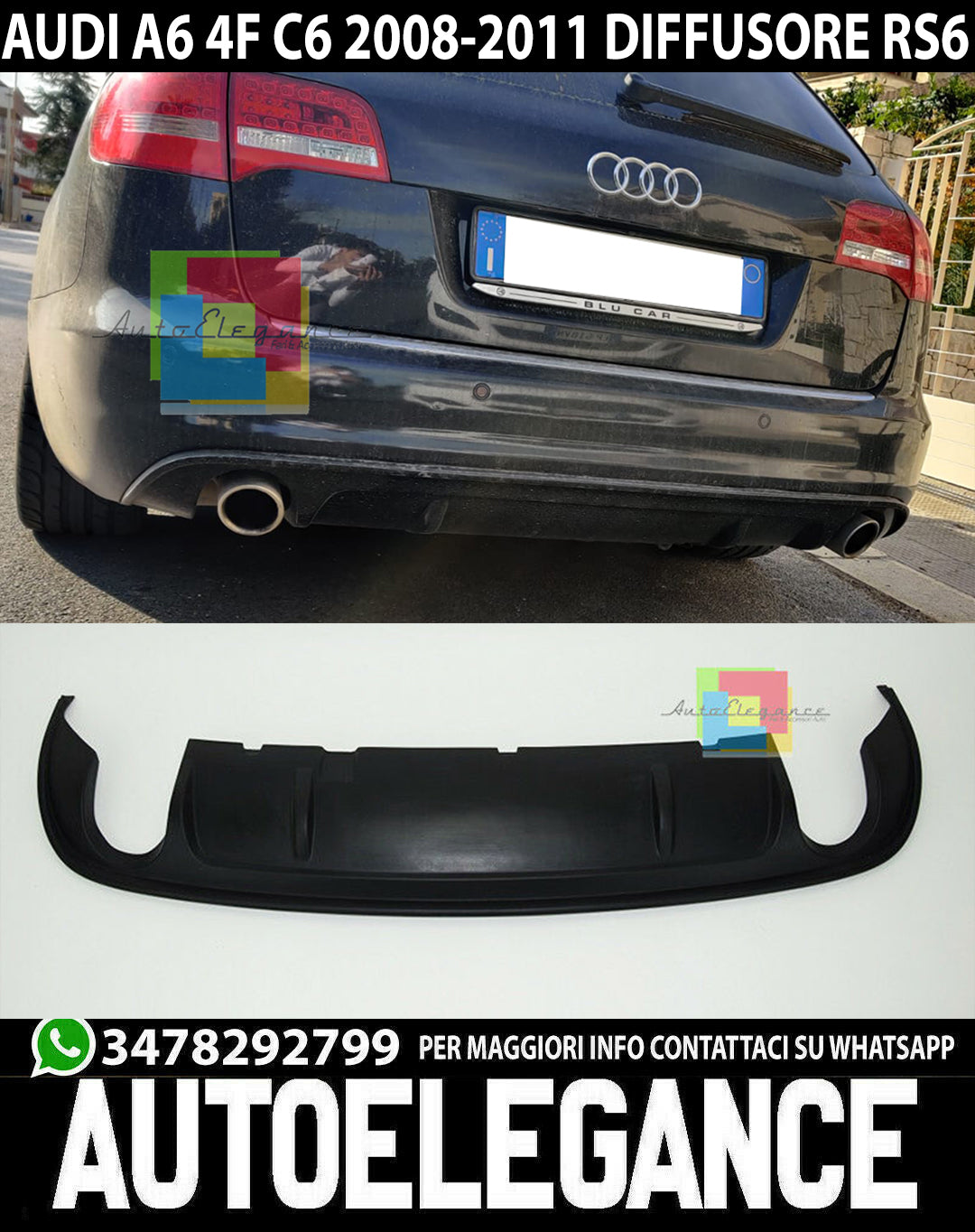 AUDI A6 4F C6 08-11 DESIGN RS6 DIFFUSORE SOTTO PARAURTI AUTOELEGANCERICAMBI