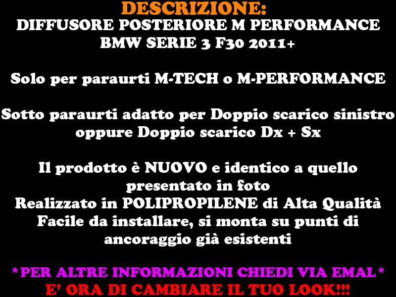 BMW SERIE 3 F30 DIFFUSORE POSTERIORE M PERFORMANCE USCITA DESTRA + SINISTRA AUTOELEGANCERICAMBI