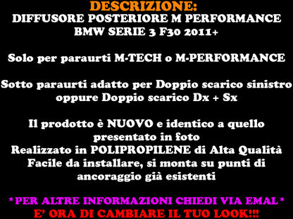 BMW SERIE 3 F30 DIFFUSORE POSTERIORE M PERFORMANCE USCITA DESTRA + SINISTRA AUTOELEGANCERICAMBI