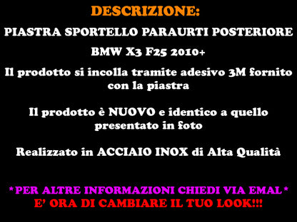 CROMATURA POSTERIORE ACCIAIO INOX PER BMW X3 F25 2010+ PIASTRA PORTELLONE AUTOELEGANCERICAMBI