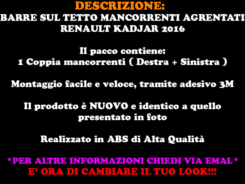 BARRE ARGENTATE SUL TETTO MANCORRENTI PER RENAULT KADJAR 2016- AUTOELEGANCERICAMBI