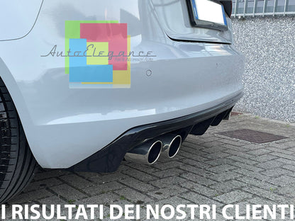 DIFFUSORE QUATTRO RS3 PER AUDI A3 8V 12-15 PARAURTI POSTERIORE NERO LUCIDO