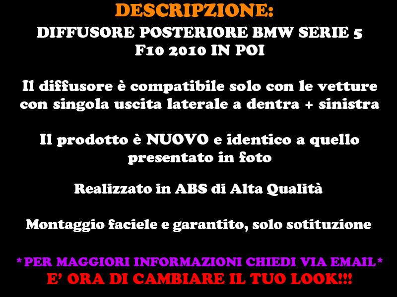 SOTTO PARAURTI IN ABS DIFFUSORE LOOK SPORTIVO M PER BMW SERIE 5 F10 BERLINA 2010