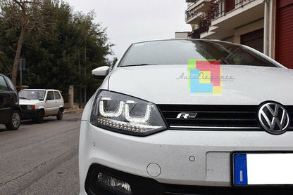 VW POLO 6R 2009 IN POI FARI ANTERIORI LENTICOLARI GTI ANGEL EYES LED .-