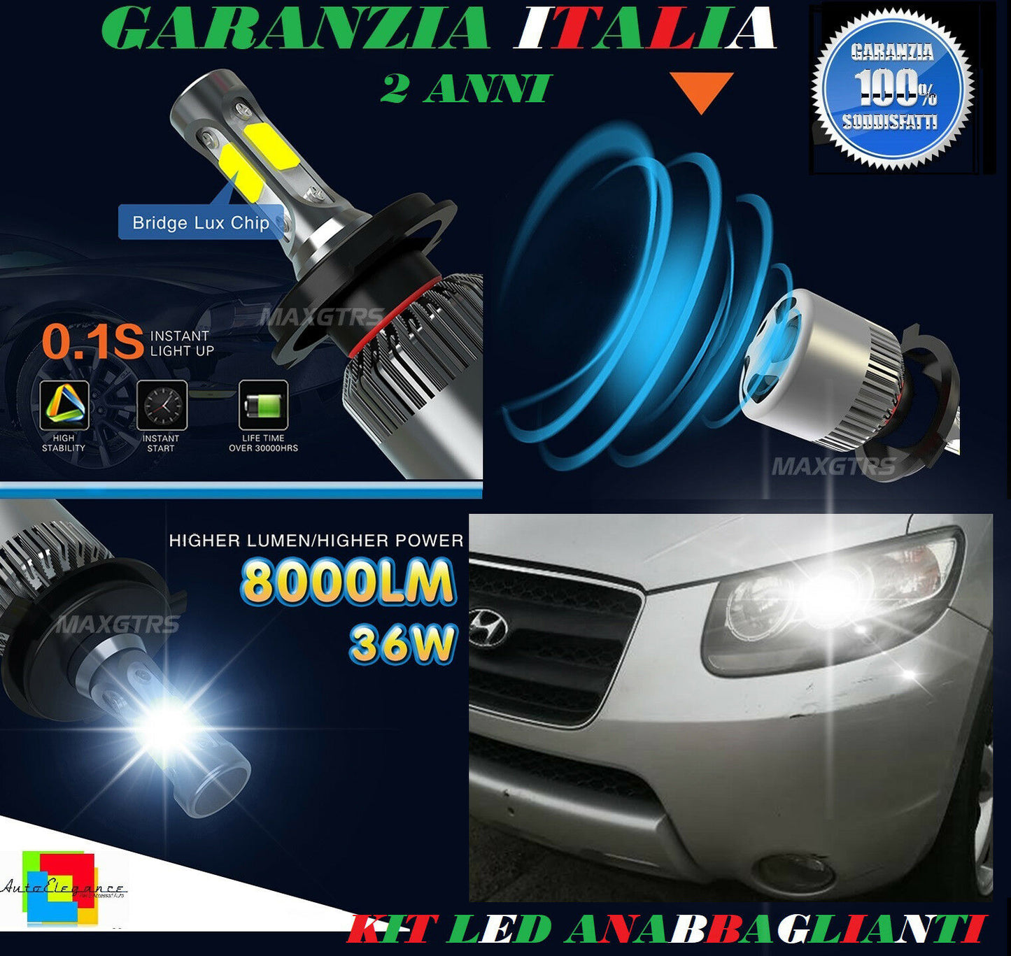 LOW BEAM BULB 36W LED HYUNDAI SANTA FE 2005-2012 INSTANT 6000K
