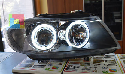 BMW E90 E91 2005-2011 FARI ANGEL EYES + DOPPIO LED ANABBAGLIANTI E ABBAGLIANTI AUTOELEGANCERICAMBI