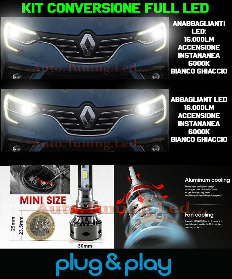 LOW BEAM + HIGH BEAM LED LIGHTS 16.000LM FOR RENAULT MEGANE IV