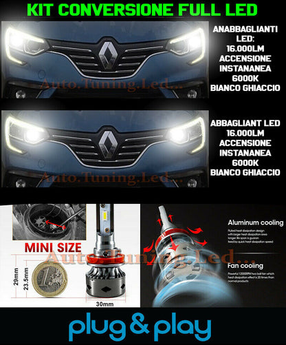 LOW BEAM + HIGH BEAM LED LIGHTS 16.000LM FOR RENAULT MEGANE IV