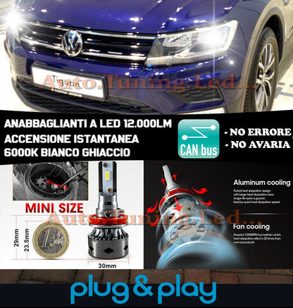 LAMPADE ANABBAGLIANTI LED VW TIGUAN II 2016+ ISTANTANEO NO AVARIA 12.000LM