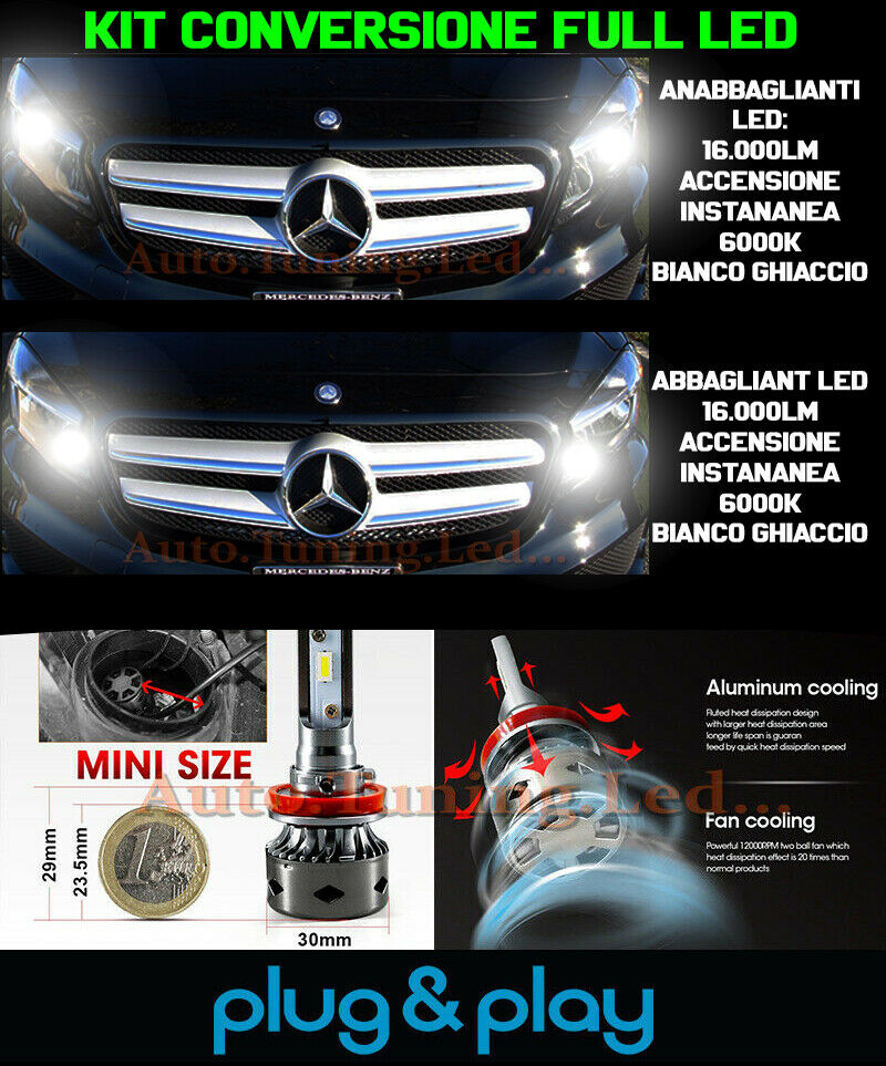 LAMPADE ANABBAGLIANTI + ABBAGLIANTI DIURNE MERCEDES GLA NO AVARIA 16.000LM