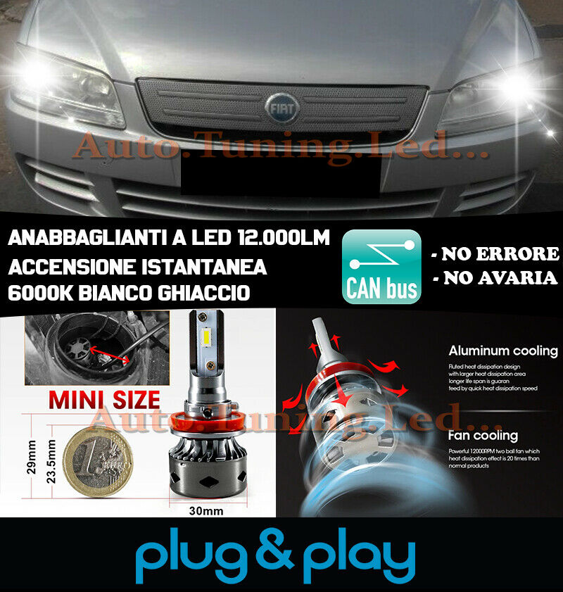 LAMPADE ANABBAGLIANTI LED FIAT MULTIPLA MK2 ISTANTANEO NO AVARIA 12.000LM