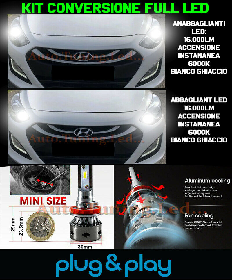 LAMPADE ANABBAGLIANTI + ABBAGLIANTI LED 16.000LM PER HYUNDAI I30 MK2
