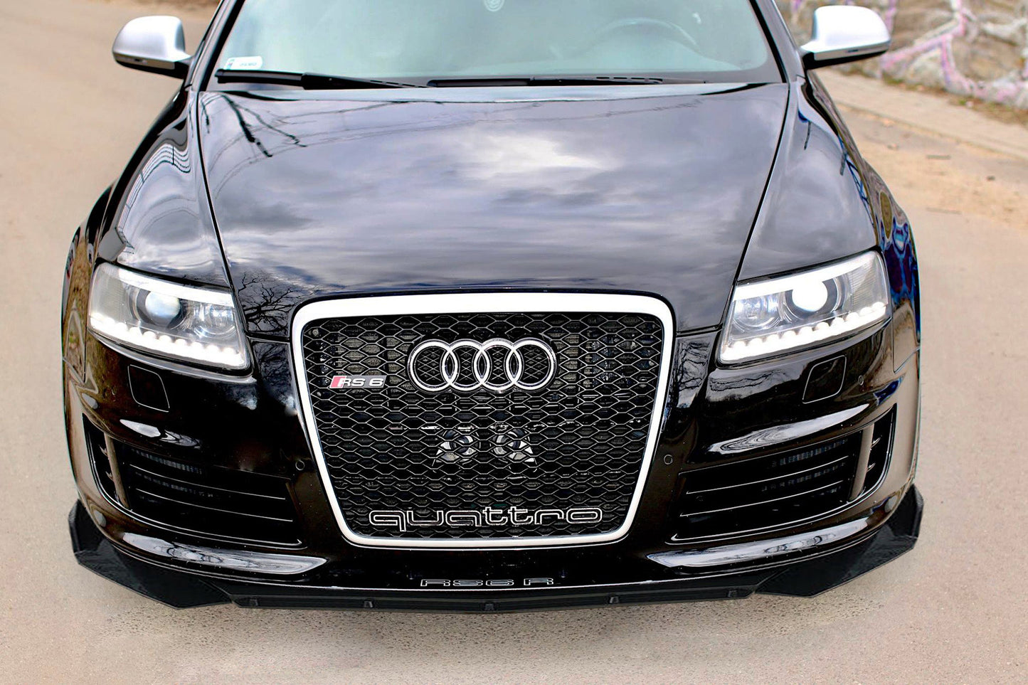 AUDI A6 4F C6 2004-2011 SPLITTER SOTTO PARAURTI ANTERIORE NERO LUCIDO LOOK RS AUTOELEGANCERICAMBI