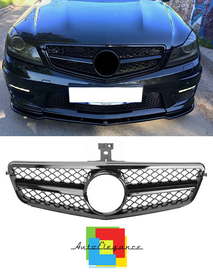 GRIGLIA ANTERIORE CLASSE C W204 S204 LOOK AMG NERO LUCIDO TOTAL BLACK NEWS