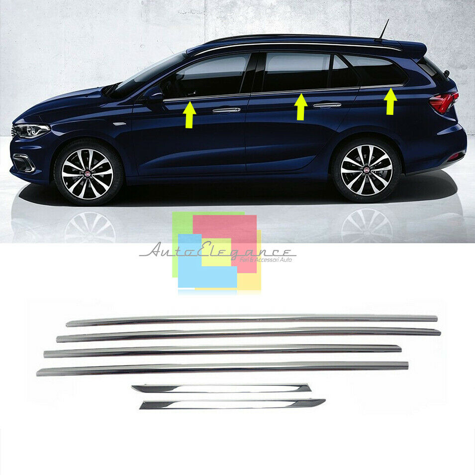 ADHESIVE MOULDINGS FIAT TIPO SW 2015+ CHROME WINDOW FRAMES STAINLESS STEEL.