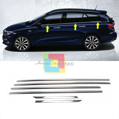 ADHESIVE MOULDINGS FIAT TIPO SW 2015+ CHROME WINDOW FRAMES STAINLESS STEEL.