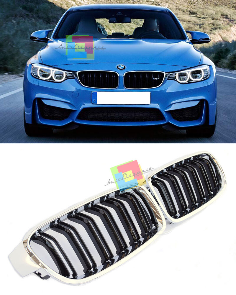 CALANDRA BMW F30 F31 2011+ GRIGLIE NERE BORDO CROMATO LOOK M3 DOPPIA STRISCIA AUTOELEGANCERICAMBI