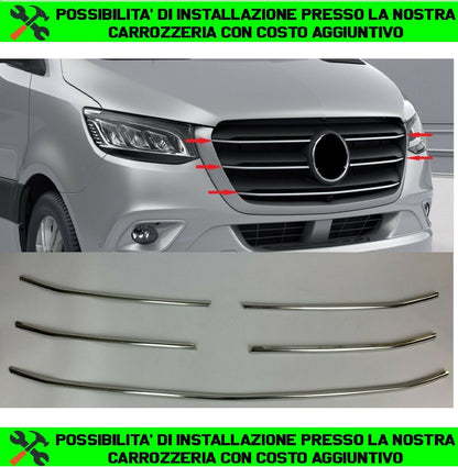 BARRE GRIGLIA ANTERIORE PER MERCEDES SPRINTER w907 dal 2018 CROMO  in acciaio inox 5 pezzi AUTOELEGANCERICAMBI