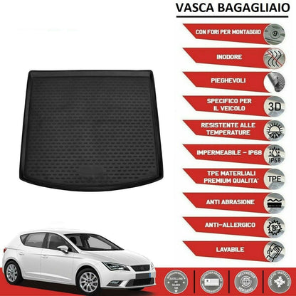 BLACK BOOT MAT Seat Leon III 5F in rubber with edge