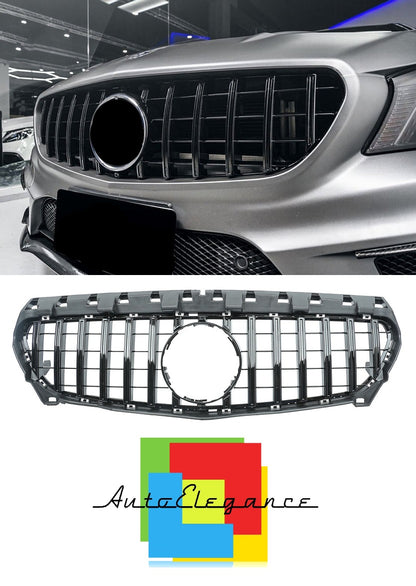 FRONT GRILLE CLA C117 A117 W117 GT LOOK GLOSSY BLACK TOTAL BLACK NEWS
